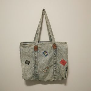 VINTAGE | Acid wash tote shoulder bag with patches